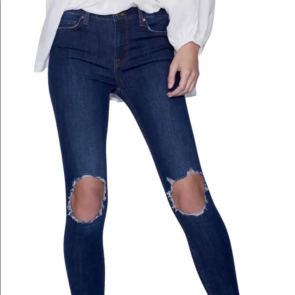 Free People High Rise Busted Knee Skinny Jeans